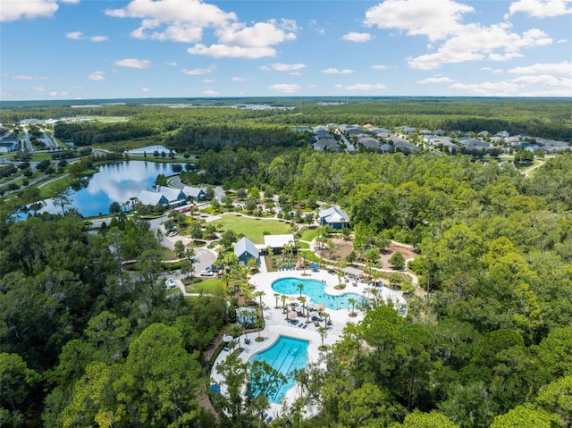 17537 Brighton Lake Rd, Land O Lakes, FL 34638 - birds eye view of property with a water view and a forest view