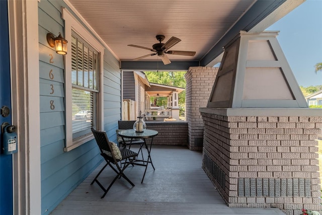 view of patio with a porch and ceiling fan