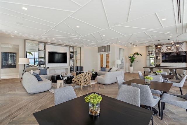 301 1st St S Unit 2305, Saint Petersburg, FL 33701 - dining area featuring recessed lighting, coffered ceiling, and baseboards