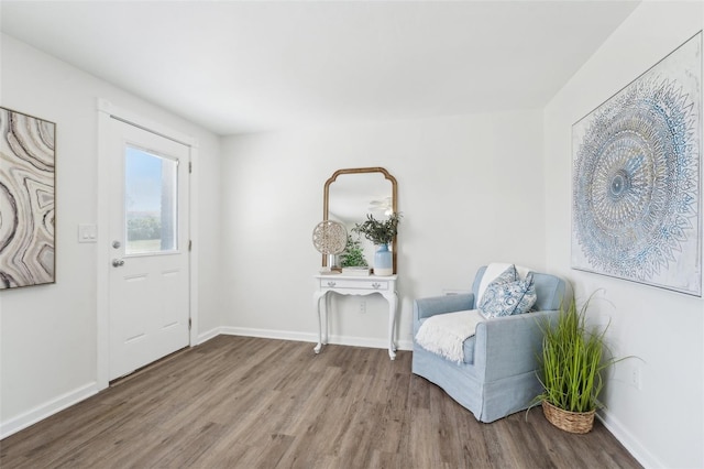 entryway featuring baseboards and wood finished floors