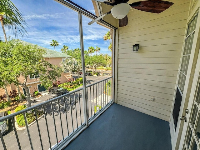 balcony with a ceiling fan
