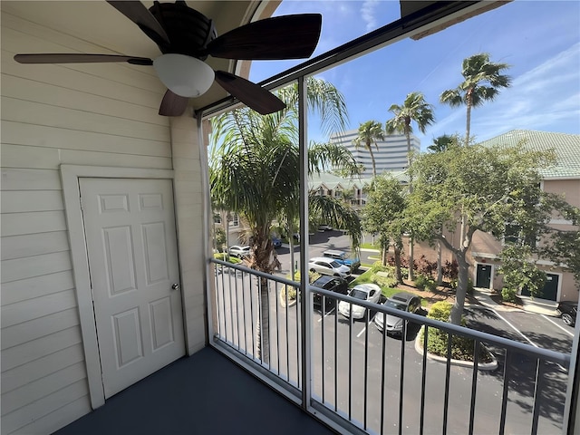 balcony with a ceiling fan