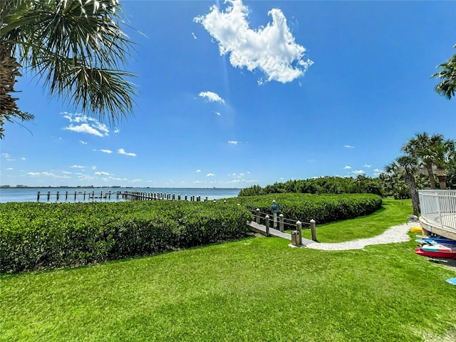 view of yard with a water view