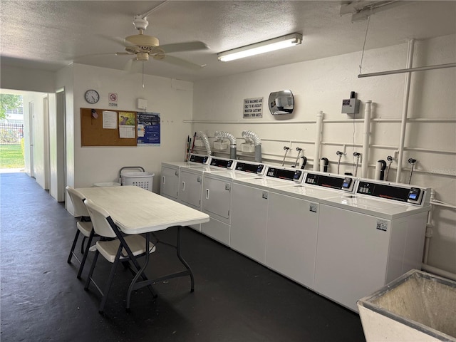 1001 77th Ave N Unit 206, Saint Petersburg, FL 33702 - community laundry room featuring a ceiling fan, washing machine and clothes dryer, a textured ceiling, and a sink
