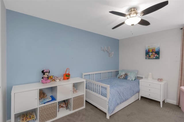 bedroom featuring a ceiling fan and carpet floors