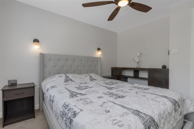 bedroom featuring ceiling fan and carpet flooring