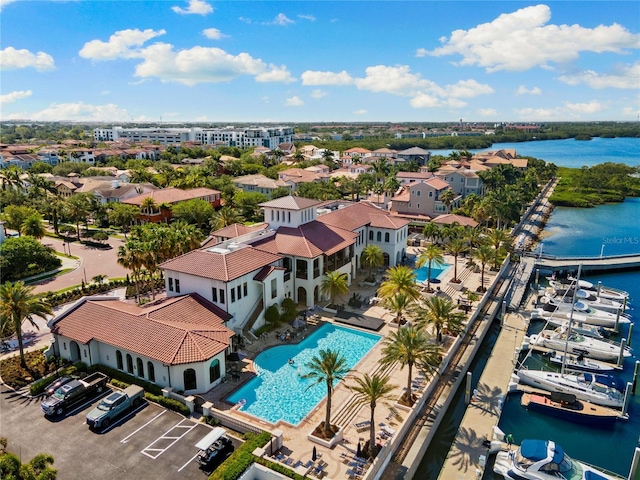 aerial view with a water view