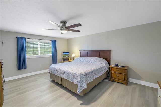 592 Ken Hubbard Rd, Terra Ceia, FL 34250 - bedroom featuring light wood-style flooring, baseboards, ceiling fan, and a textured ceiling
