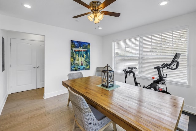 100 Windrush Blvd Unit 1, Indian Rocks Beach, FL 33785 - home office with baseboards, ceiling fan, light wood-type flooring, and recessed lighting