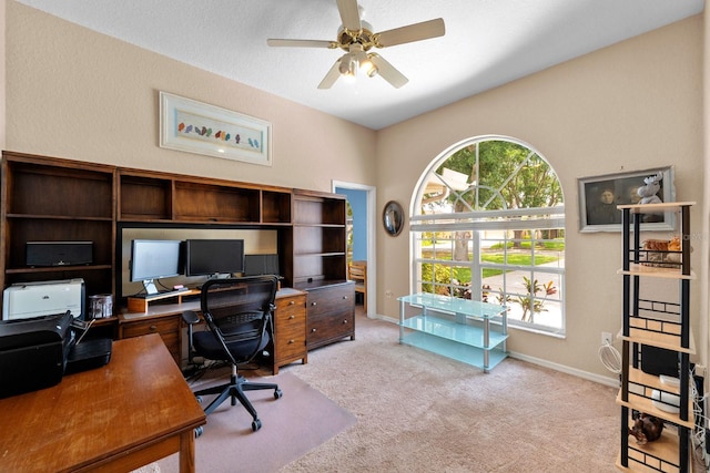 4022 Valrico Grove Dr, Valrico, FL 33594 - home office featuring light carpet, a ceiling fan, and baseboards