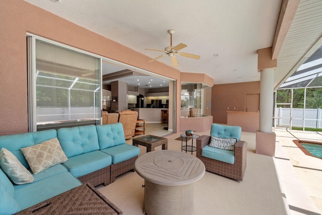 4022 Valrico Grove Dr, Valrico, FL 33594 - view of patio / terrace featuring an outdoor living space, ceiling fan, and glass enclosure