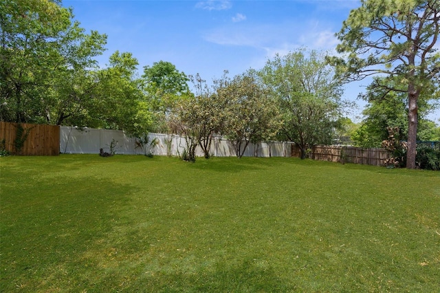 view of yard with a fenced backyard