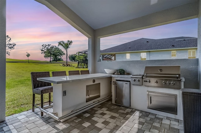 view of patio with a grill, exterior kitchen, and outdoor wet bar
