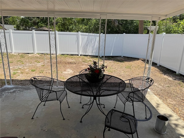 view of patio featuring a fenced backyard and outdoor dining space