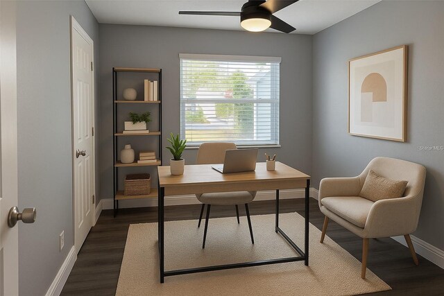 2205 N Grady Ave, Tampa, FL 33607 - office area with baseboards, a ceiling fan, and wood finished floors