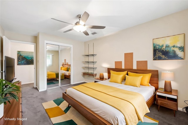 505 S Larry Cir, Brandon, FL 33511 - carpeted bedroom with a closet, baseboards, and ceiling fan