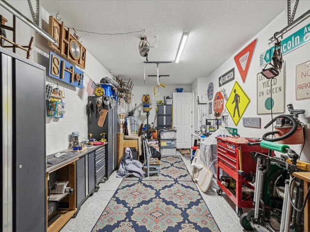 garage featuring a workshop area