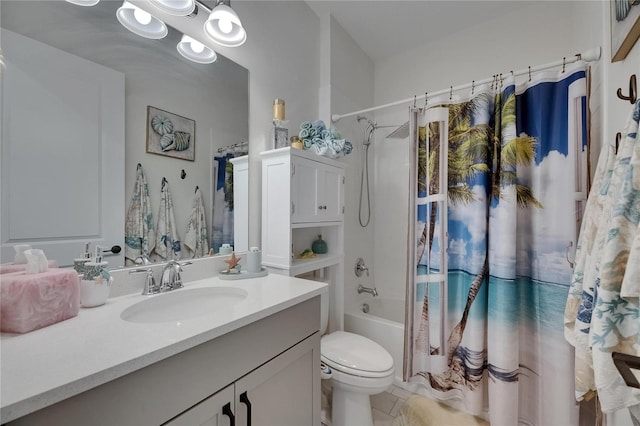 6252 Hidden Branch Dr, Apollo Beach, FL 33572 - bathroom with vanity, tile patterned flooring, shower / bath combo, and toilet