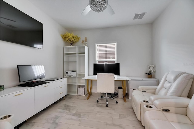 6252 Hidden Branch Dr, Apollo Beach, FL 33572 - office with a ceiling fan and visible vents