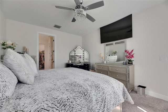 6252 Hidden Branch Dr, Apollo Beach, FL 33572 - bedroom featuring visible vents, a ceiling fan, baseboards, a spacious closet, and carpet flooring
