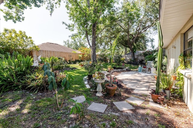 view of yard with a patio and a fenced backyard