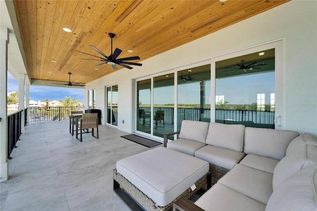 935 Chipaway Dr, Apollo Beach, FL 33572 - view of patio / terrace with ceiling fan, an outdoor living space, and a water view