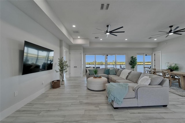 935 Chipaway Dr, Apollo Beach, FL 33572 - living room with a ceiling fan, recessed lighting, and baseboards