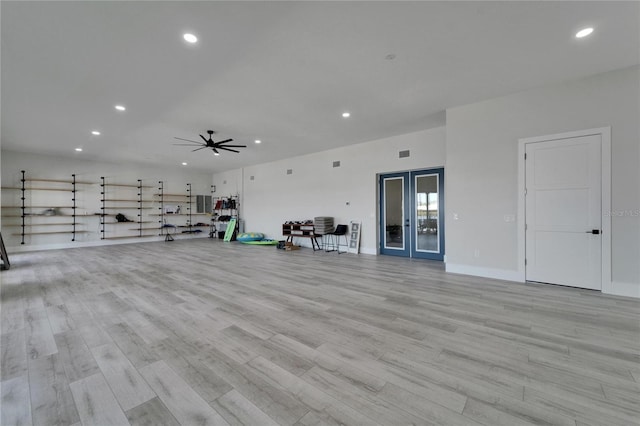 935 Chipaway Dr, Apollo Beach, FL 33572 - garage featuring recessed lighting, a ceiling fan, and baseboards