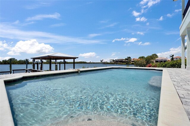 935 Chipaway Dr, Apollo Beach, FL 33572 - outdoor pool featuring a water view and a gazebo