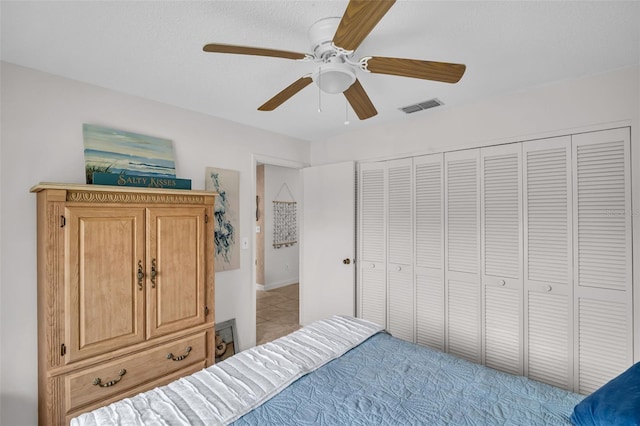 2506 Laurelwood Dr Unit 4C, Clearwater, FL 33763 - bedroom featuring ceiling fan, visible vents, and a closet