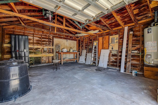 garage featuring water heater