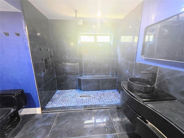 3911 6th Ave W, Palmetto, FL 34221 - bathroom featuring marble tiled flooring and tiled shower
