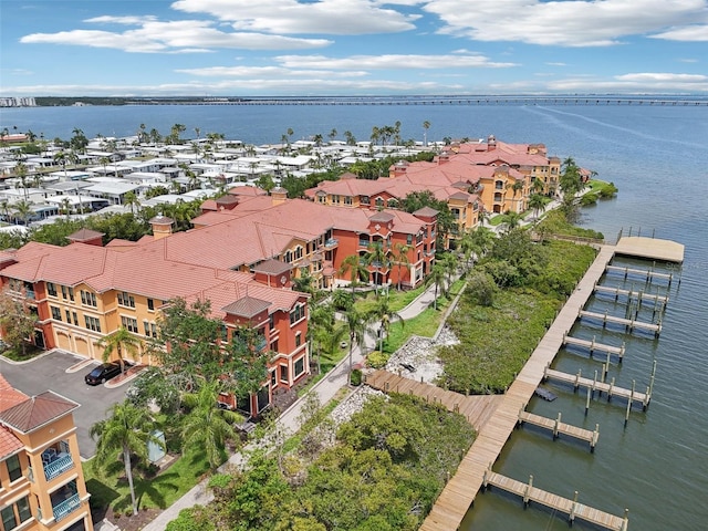 aerial view with a water view