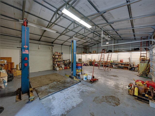 garage with metal wall