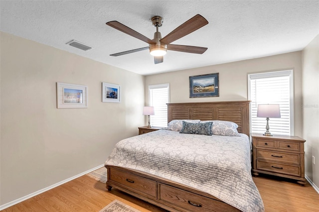9335 Stonewall, New Port Richey, FL 34655 - bedroom with light wood finished floors, baseboards, a textured ceiling, and ceiling fan