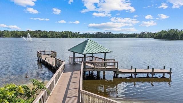 view of dock with a water view