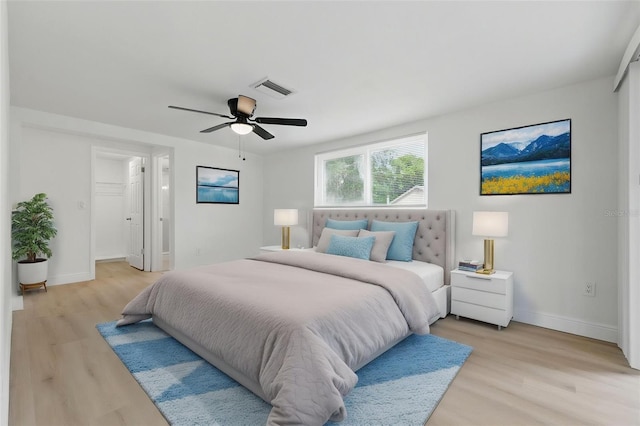 12601 Stone House Loop, Hudson, FL 34667 - bedroom featuring baseboards, ceiling fan, light wood-style flooring, and visible vents