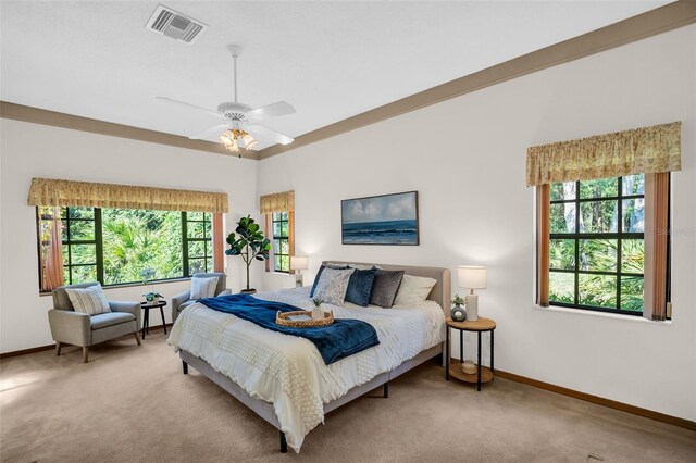 10 Greenhaven Cir, Oldsmar, FL 34677 - carpeted bedroom with baseboards, multiple windows, and ceiling fan