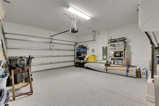5814 Silver Sun Dr, Apollo Beach, FL 33572 - garage featuring a garage door opener and electric panel