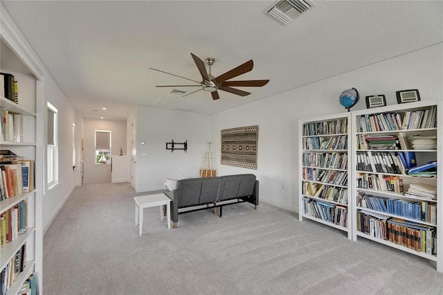 5814 Silver Sun Dr, Apollo Beach, FL 33572 - sitting room with a ceiling fan, carpet floors, and baseboards