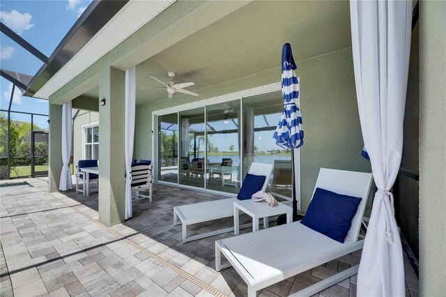 5814 Silver Sun Dr, Apollo Beach, FL 33572 - view of patio with a ceiling fan and a lanai