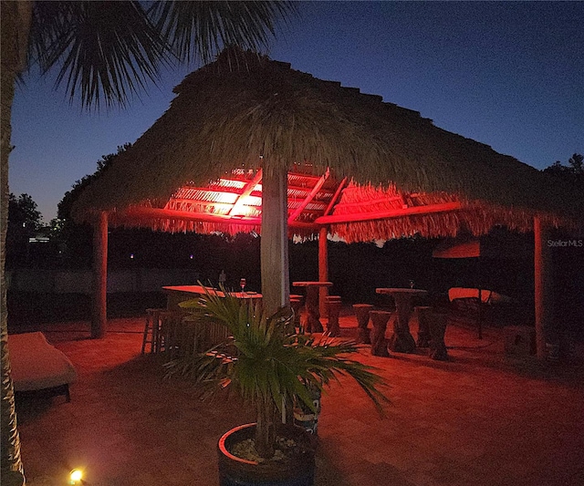 view of patio at night