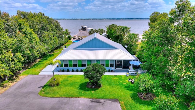 aerial view with a water view