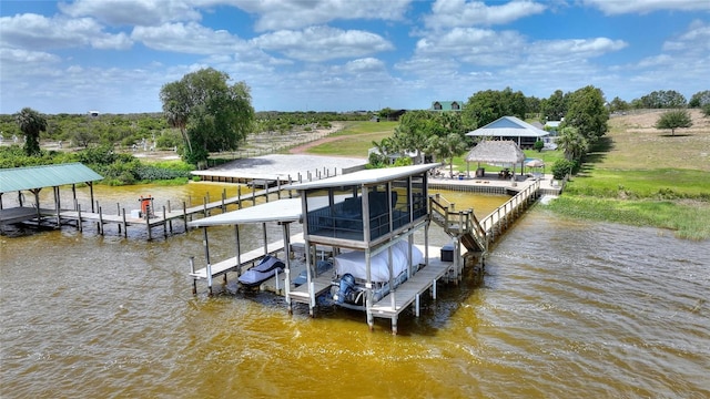 1395 S Lake Reedy Blvd, Frostproof, FL 33843 - dock area with boat lift, a gazebo, and a water view