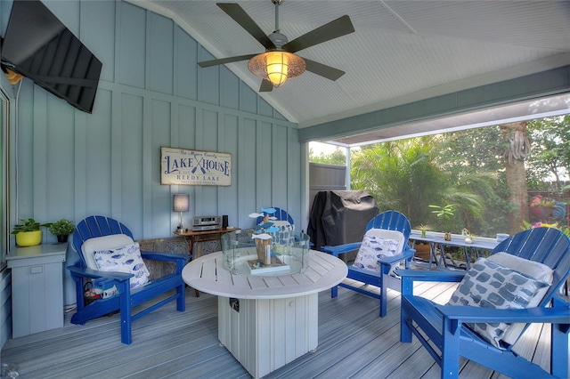 1395 S Lake Reedy Blvd, Frostproof, FL 33843 - wooden deck with ceiling fan and outdoor dining area