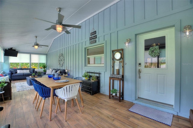 1395 S Lake Reedy Blvd, Frostproof, FL 33843 - dining space featuring wood finished floors, ceiling fan, and high vaulted ceiling