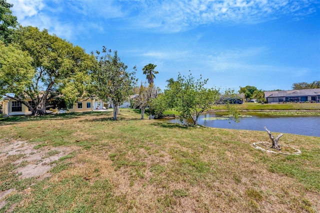 view of yard with a water view