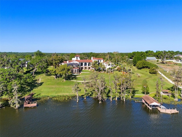 bird's eye view featuring a water view