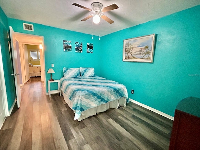 2020 World Parkway Blvd Unit 14, Clearwater, FL 33763 - bedroom featuring visible vents, ceiling fan, wood finished floors, and baseboards