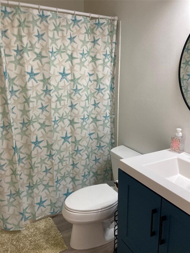 7951 58th Ave N Unit 308, Saint Petersburg, FL 33709 - bathroom with toilet, vanity, and curtained shower